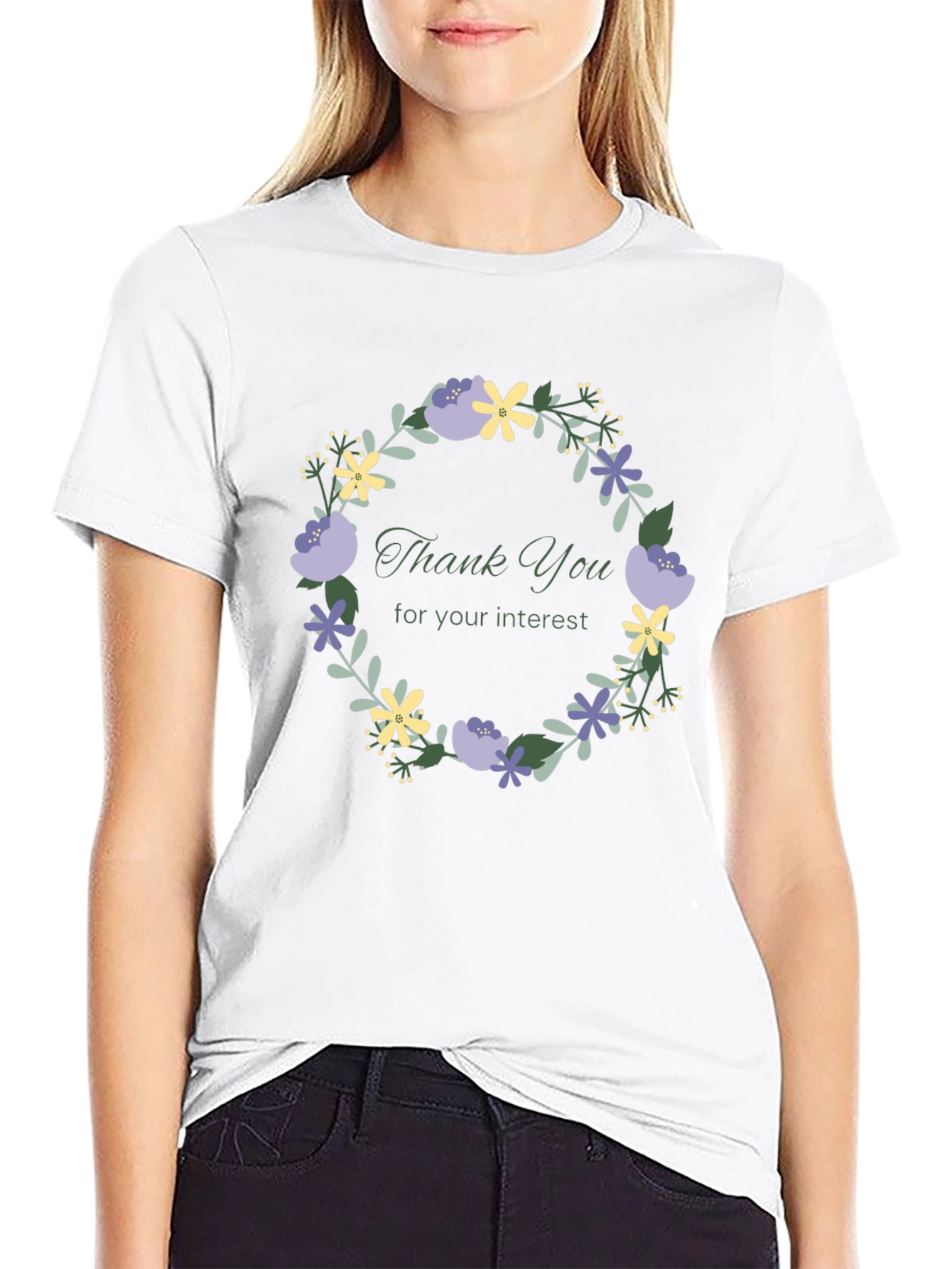 Floral Wreath Thank You Graphic Tee - Black