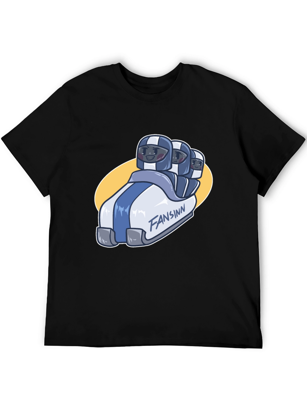 Funny Bobsled Cartoon Black T-Shirt