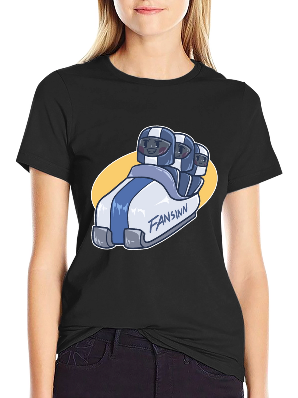 Funny Bobsled Cartoon Black T-Shirt