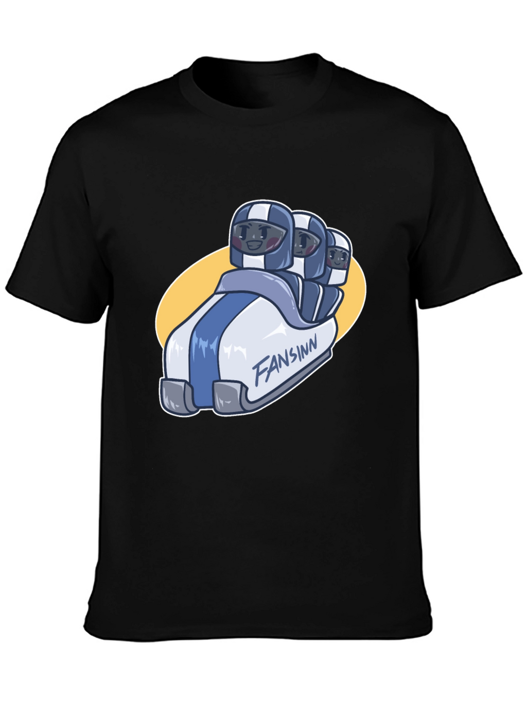 Funny Bobsled Cartoon Black T-Shirt