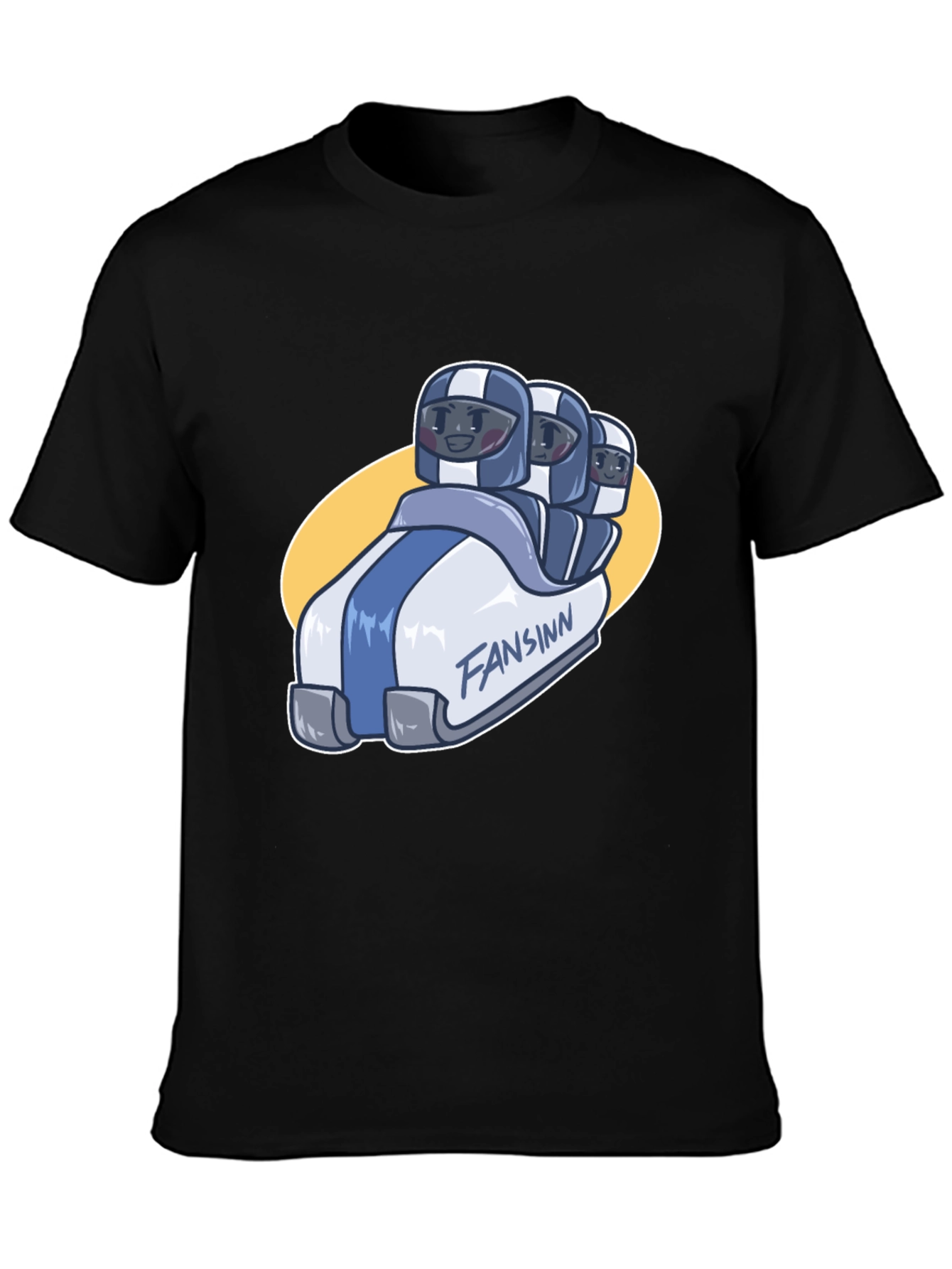 Funny Bobsled Cartoon Black T-Shirt
