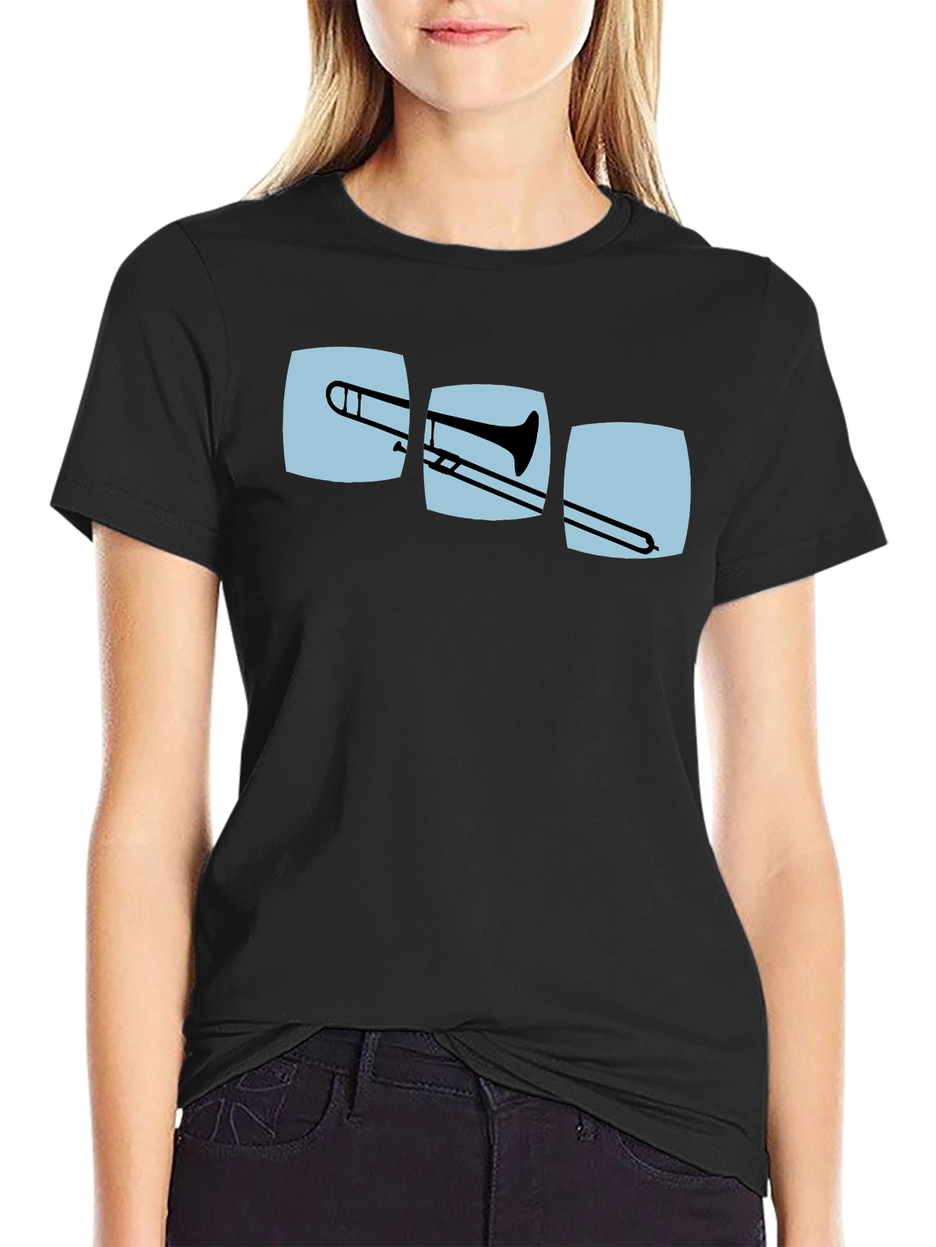 Trombone Graphic Print Black T-Shirt