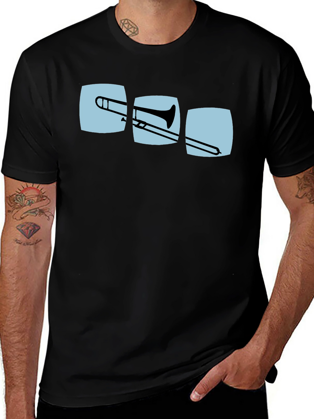 Trombone Graphic Print Black T-Shirt