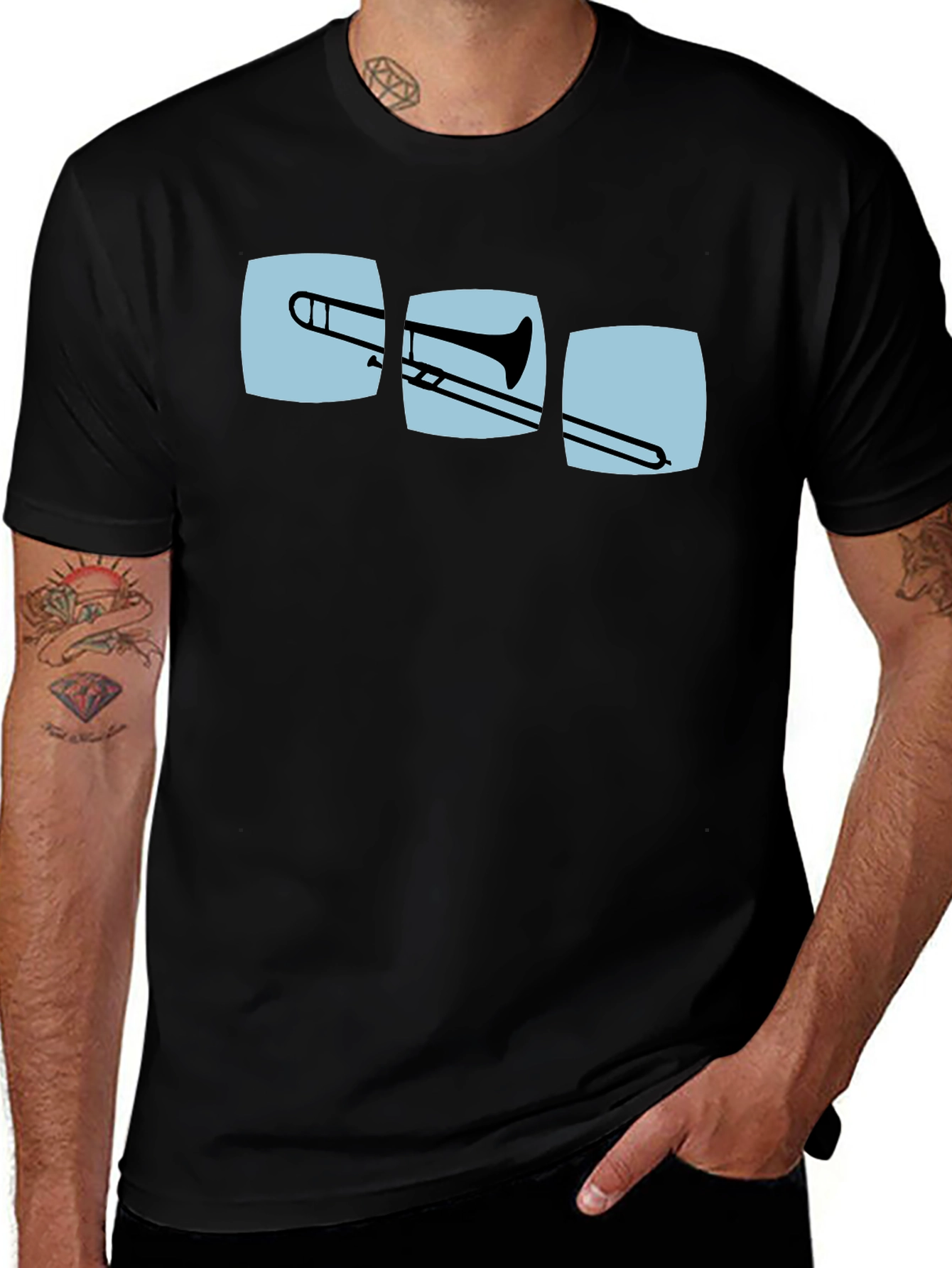 Trombone Graphic Print Black T-Shirt