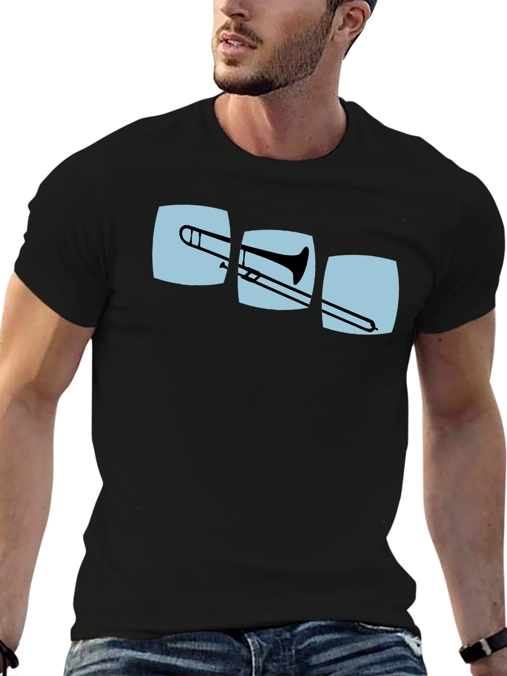 Trombone Graphic Print Black T-Shirt