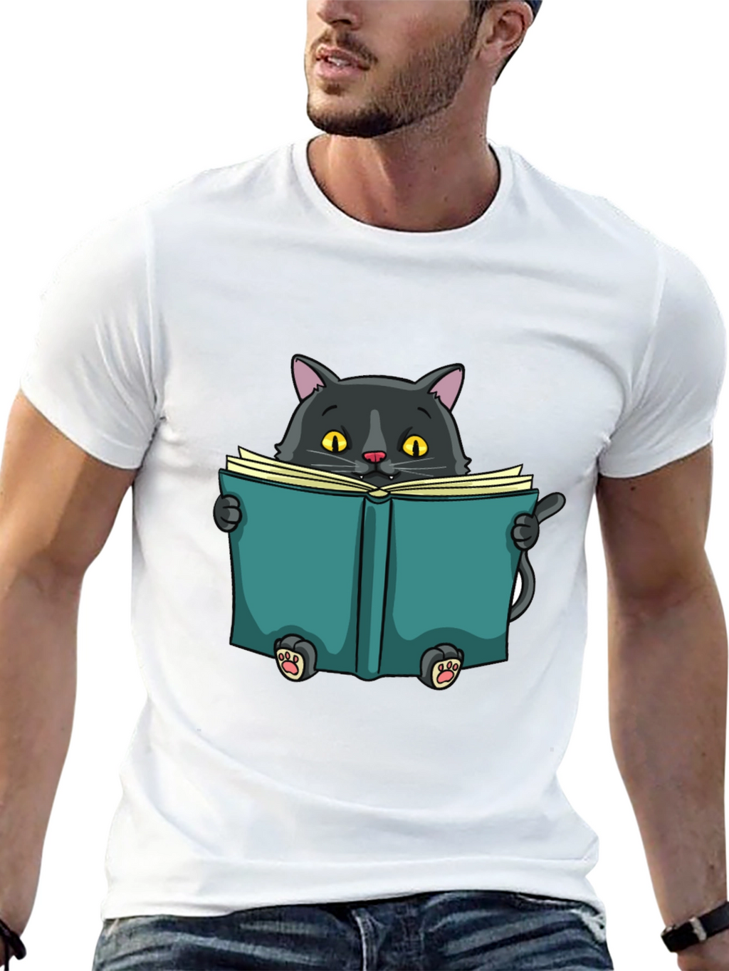 Reading Cat Graphic T-Shirt
