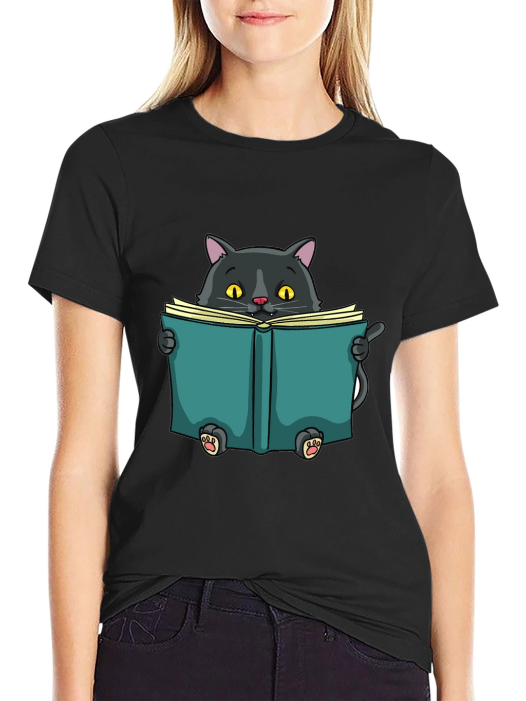Reading Cat Graphic T-Shirt