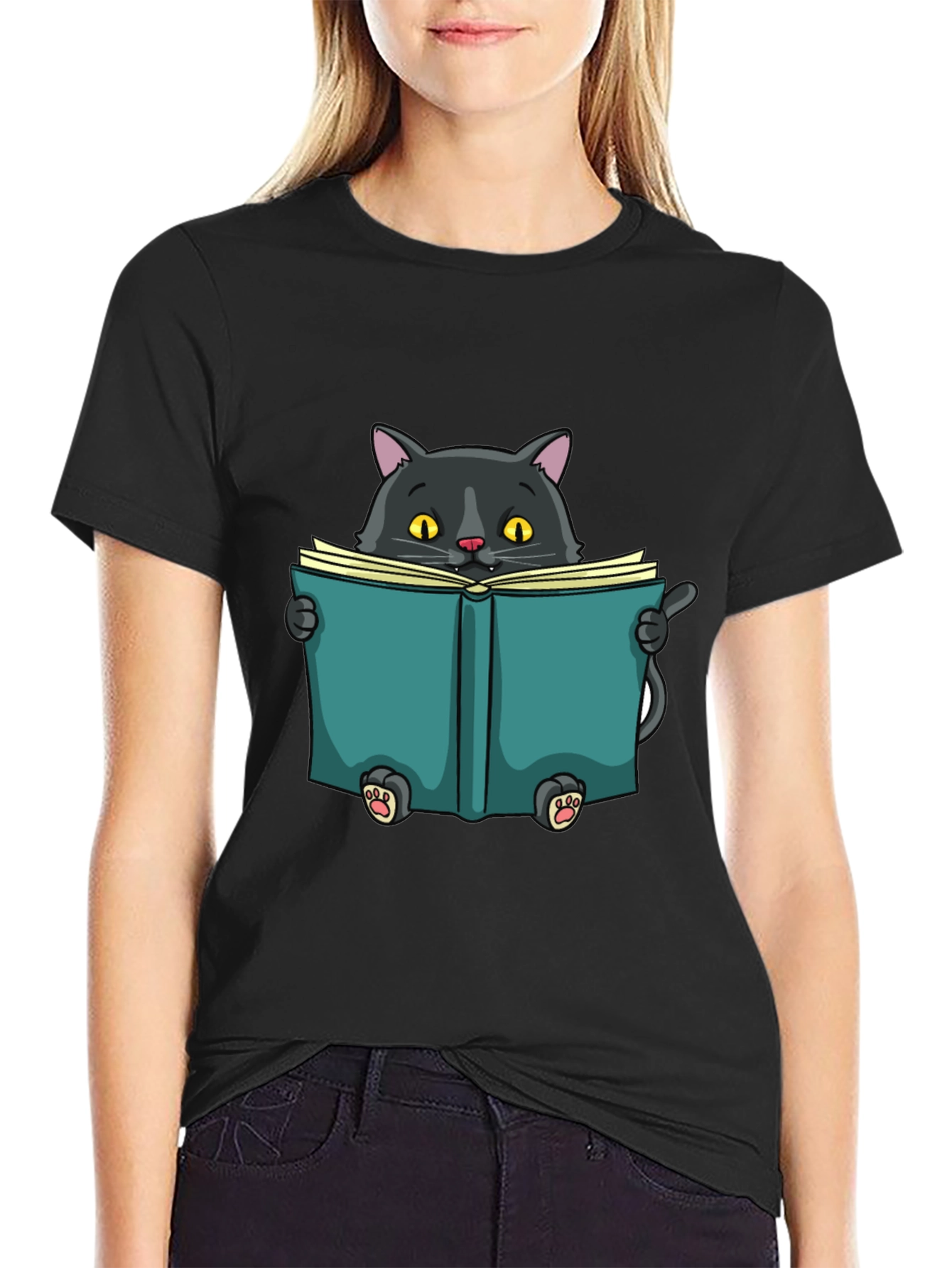 Reading Cat Graphic T-Shirt