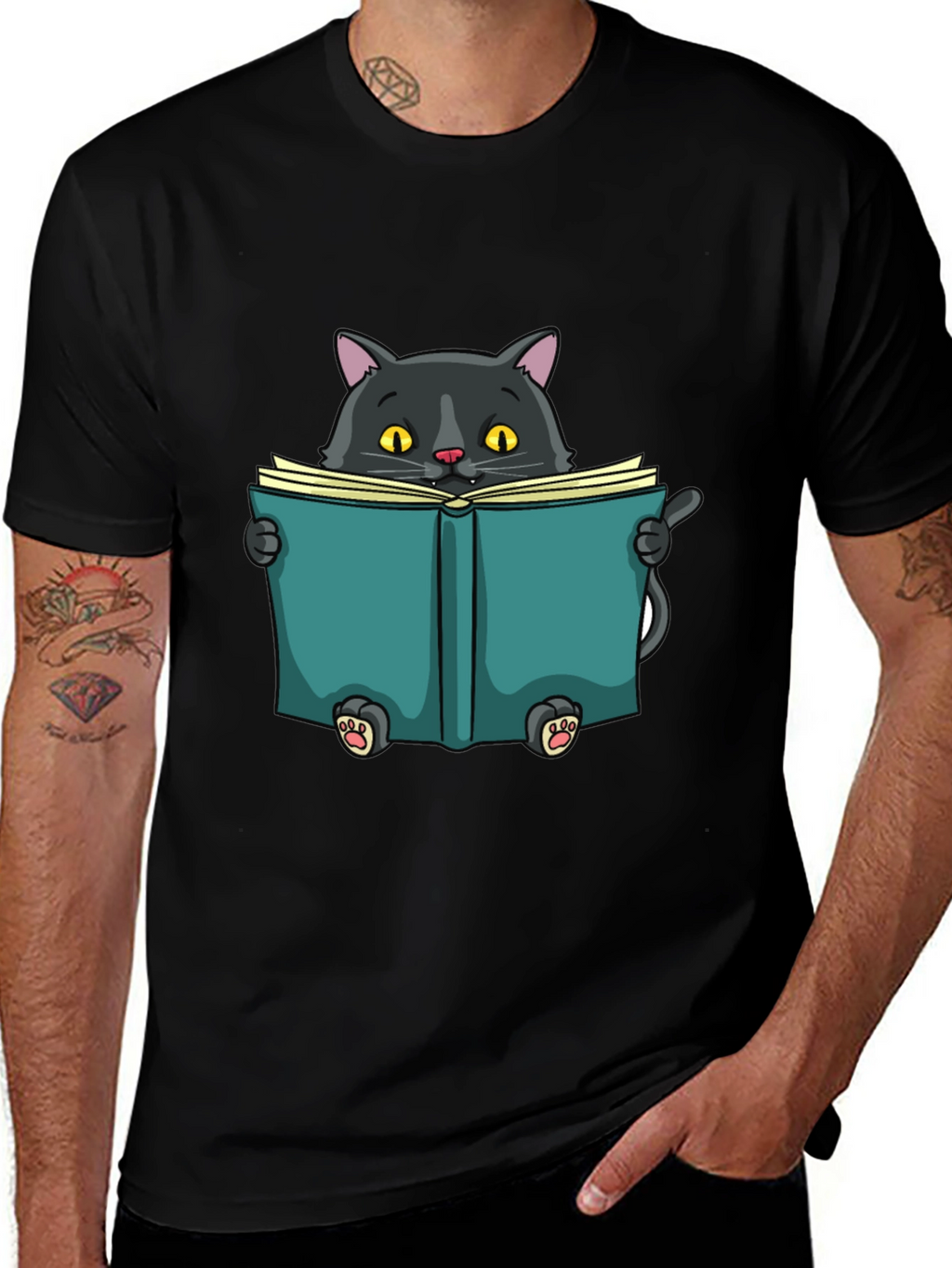 Reading Cat Graphic T-Shirt