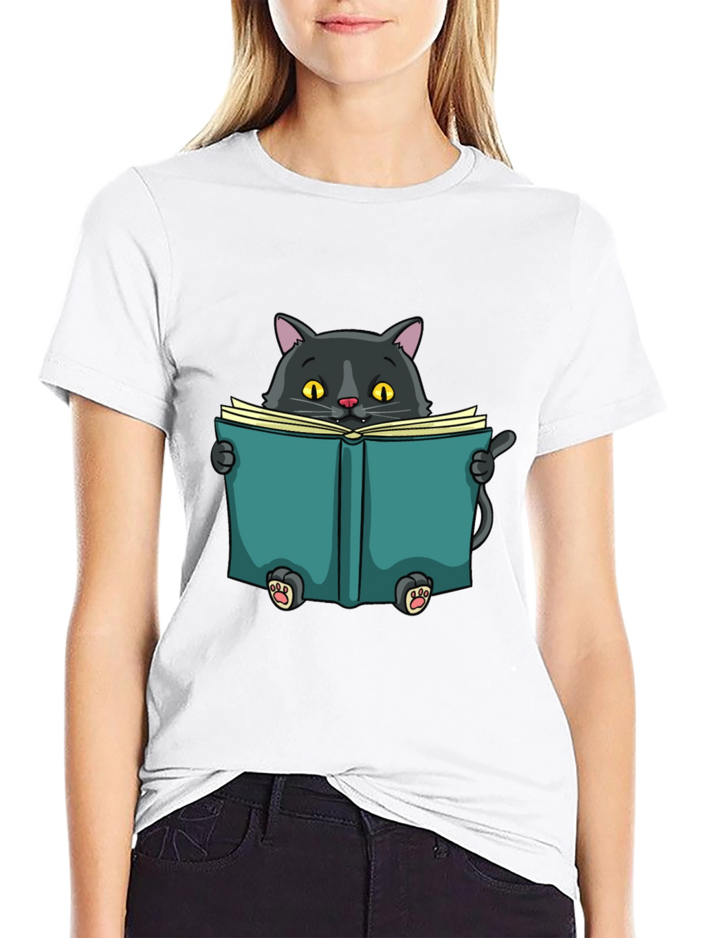 Reading Cat Graphic T-Shirt