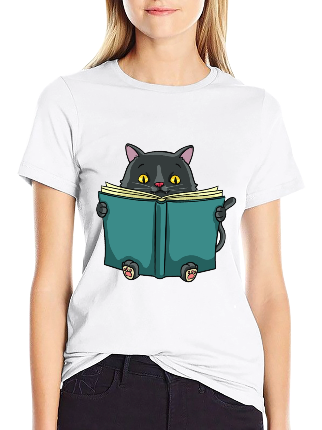 Reading Cat Graphic T-Shirt