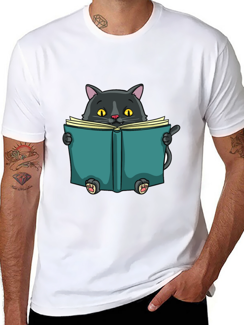 Reading Cat Graphic T-Shirt
