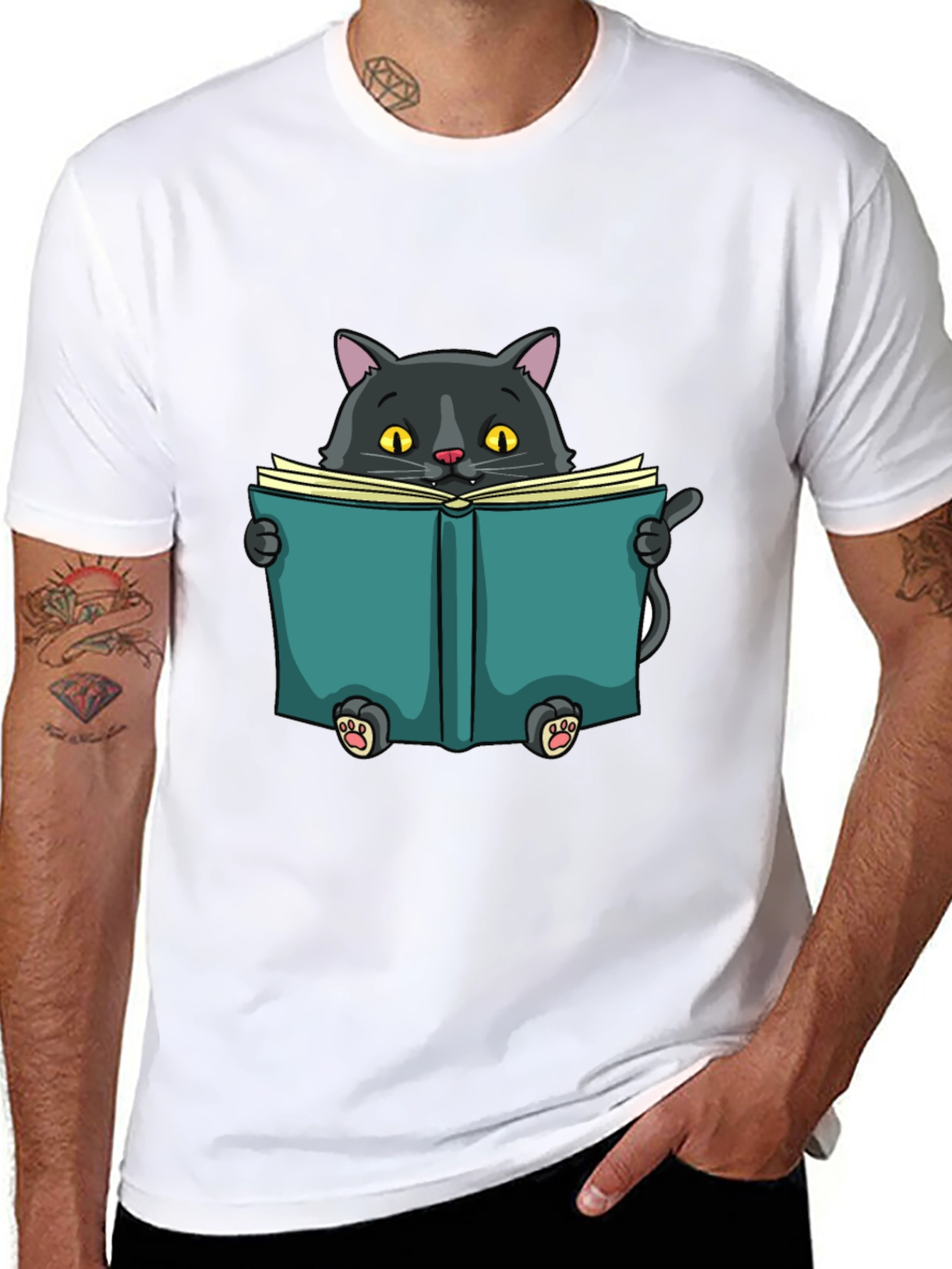 Reading Cat Graphic T-Shirt