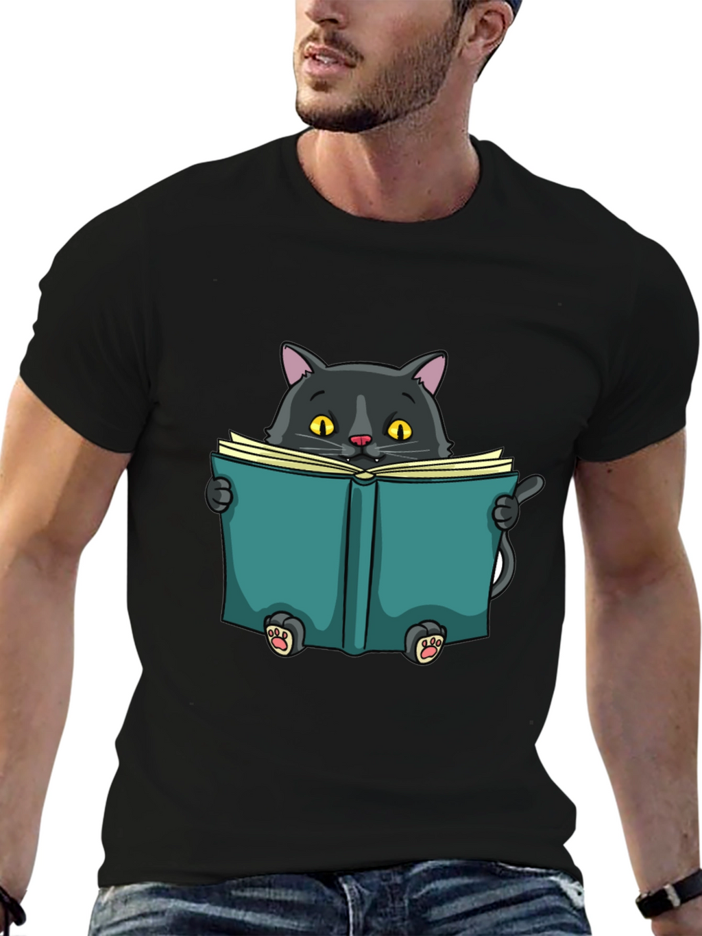 Reading Cat Graphic T-Shirt