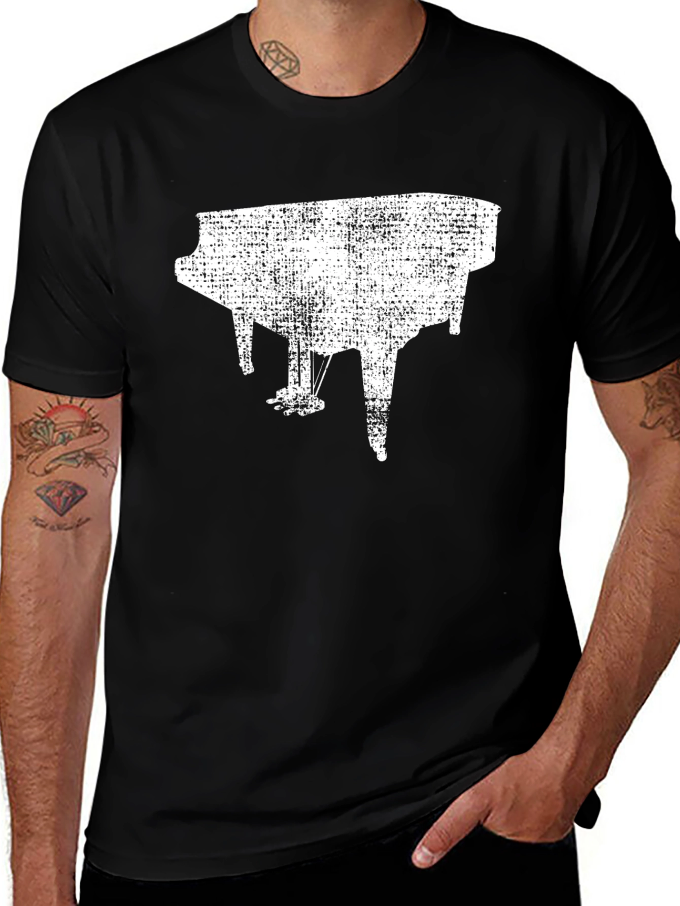 Piano Graphic Black T-Shirt - Music Lover Tee