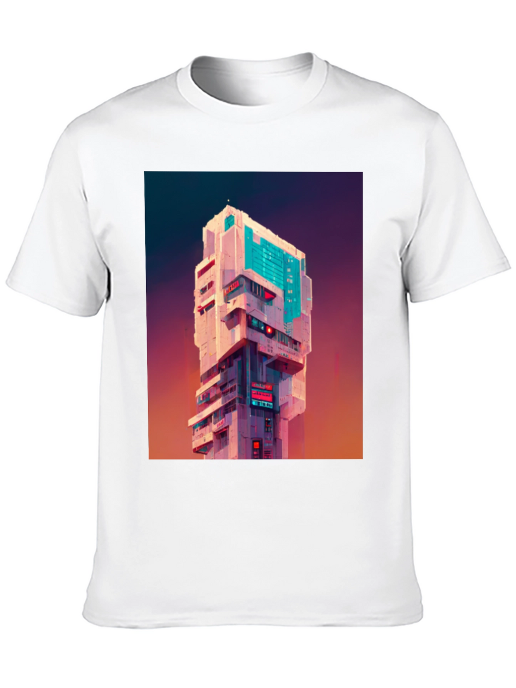 Cyberpunk Building Graphic Tee - Black T-Shirt