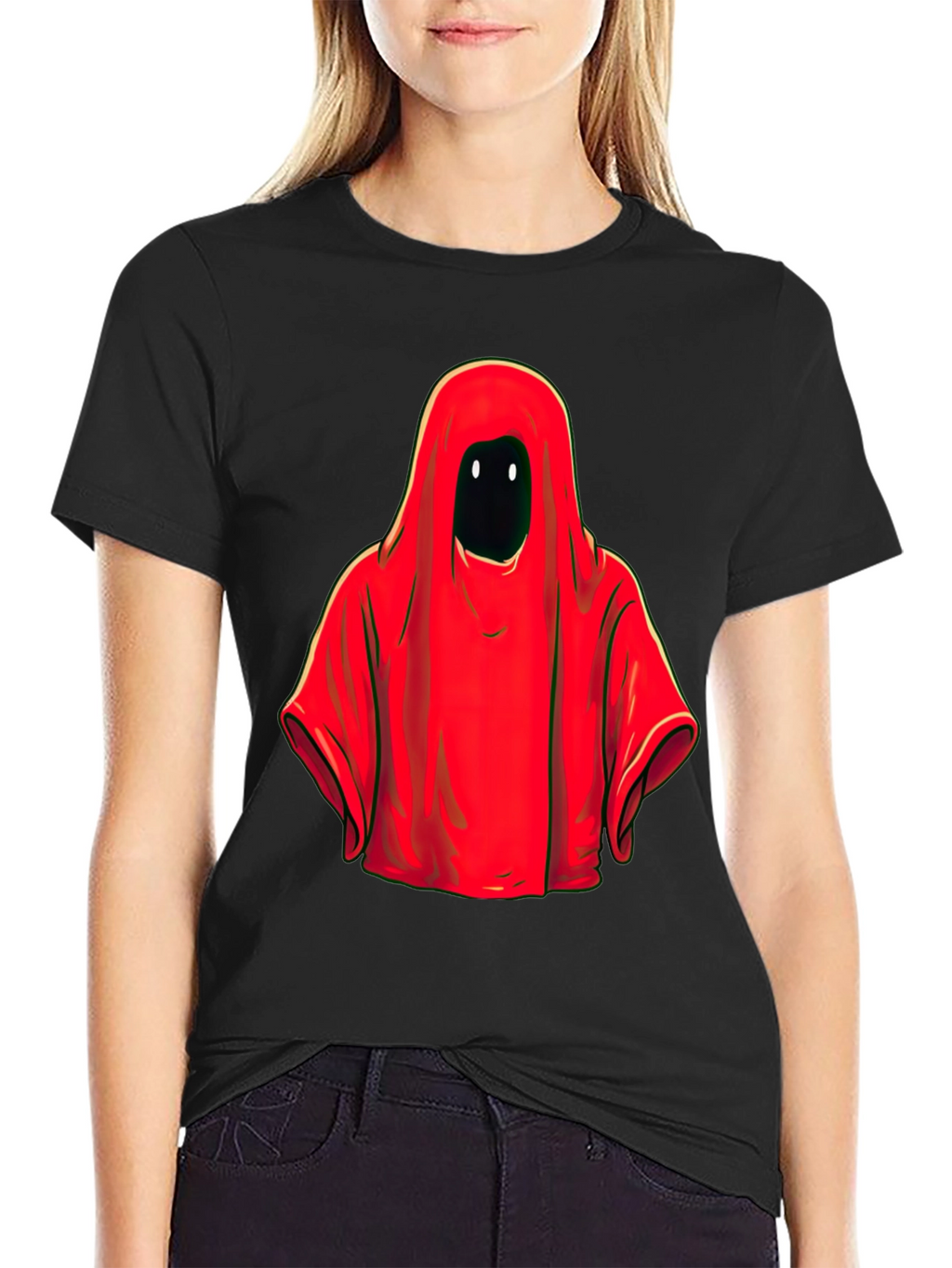 Red Hooded Figure Graphic Tee - Unisex Black T-Shirt