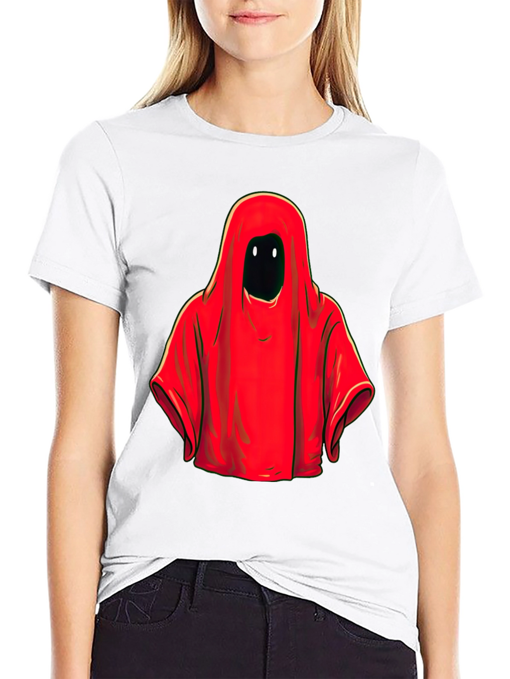 Red Hooded Figure Graphic Tee - Unisex Black T-Shirt