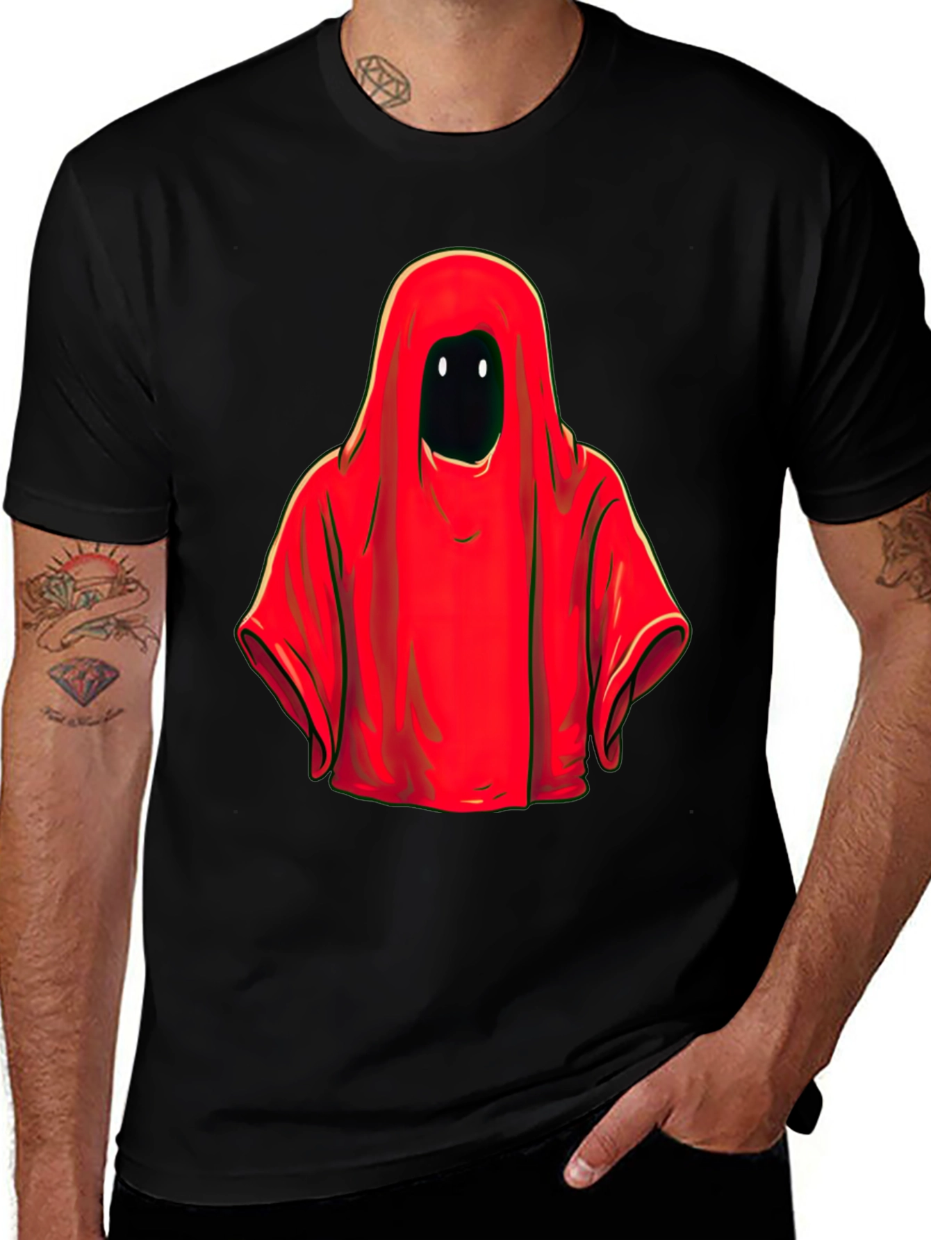 Red Hooded Figure Graphic Tee - Unisex Black T-Shirt