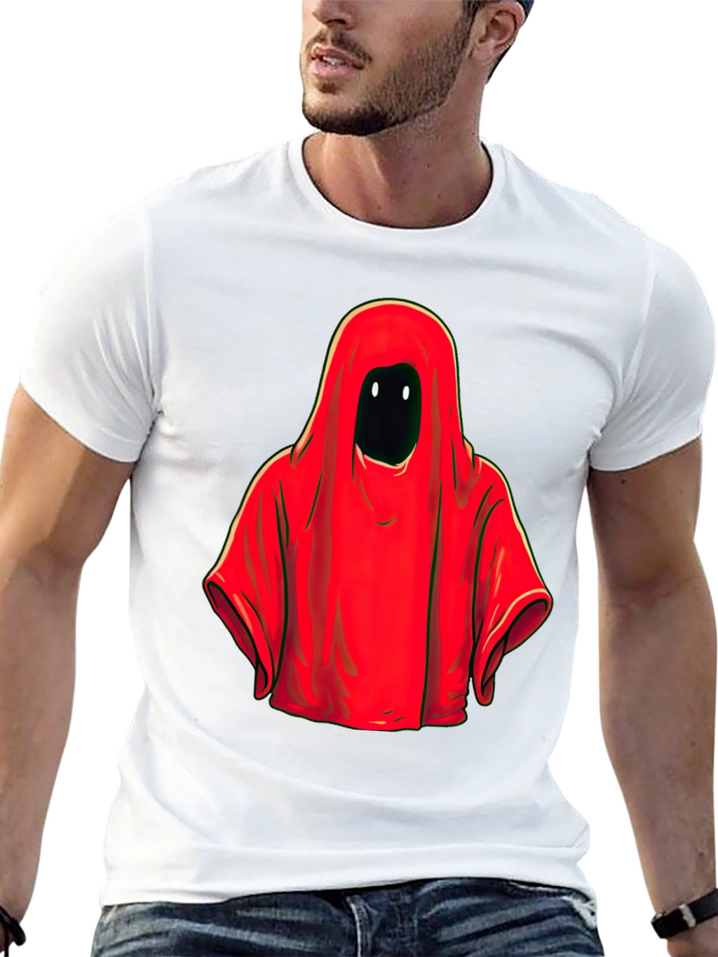 Red Hooded Figure Graphic Tee - Unisex Black T-Shirt
