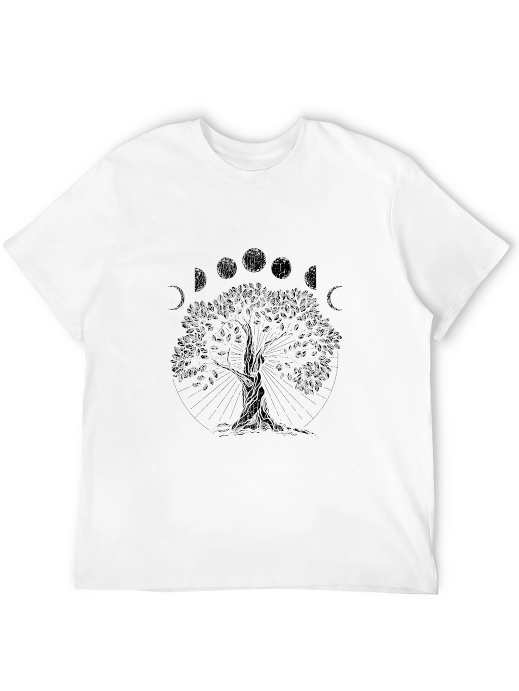 Mens Black Tree of Life Moon Phases Graphic Tee