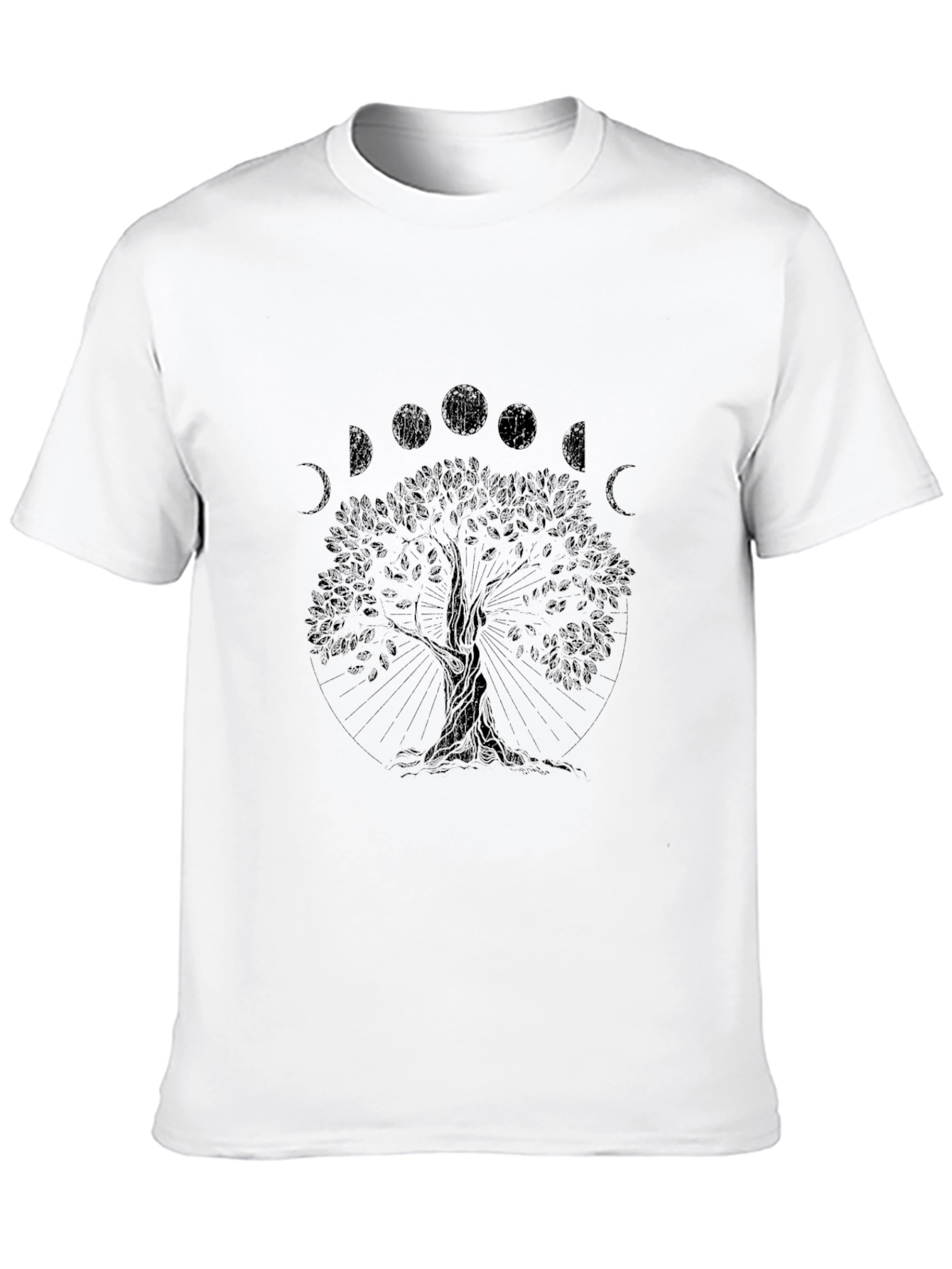 Mens Black Tree of Life Moon Phases Graphic Tee