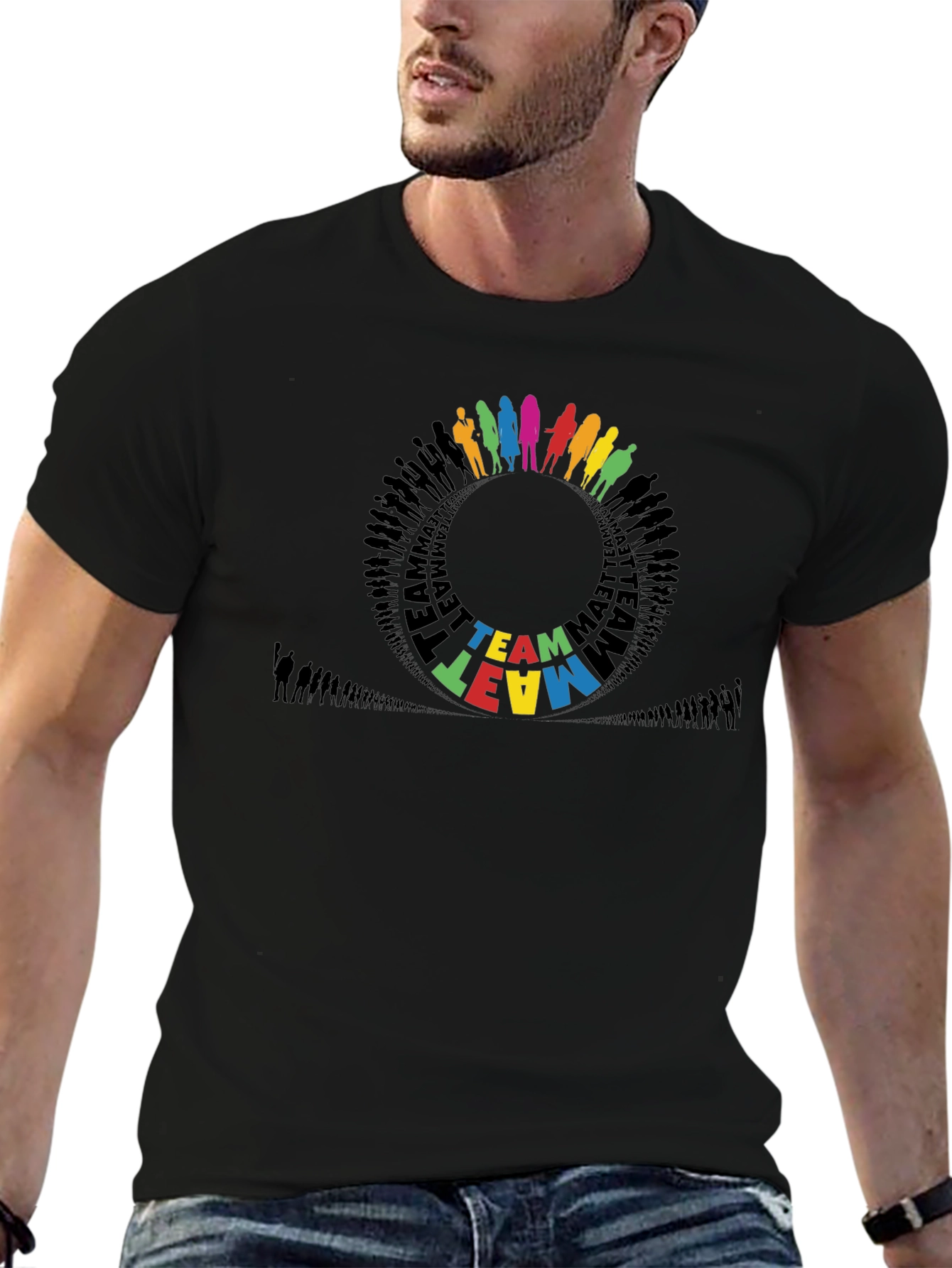 Teamwork Circle Graphic Black T-Shirt