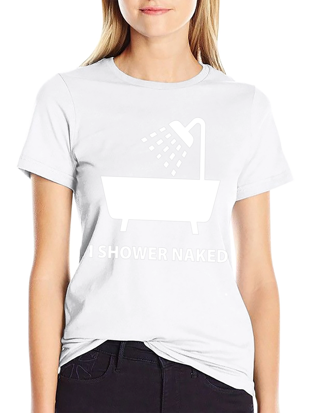 Humorous I Shower Naked Graphic Tee - Black