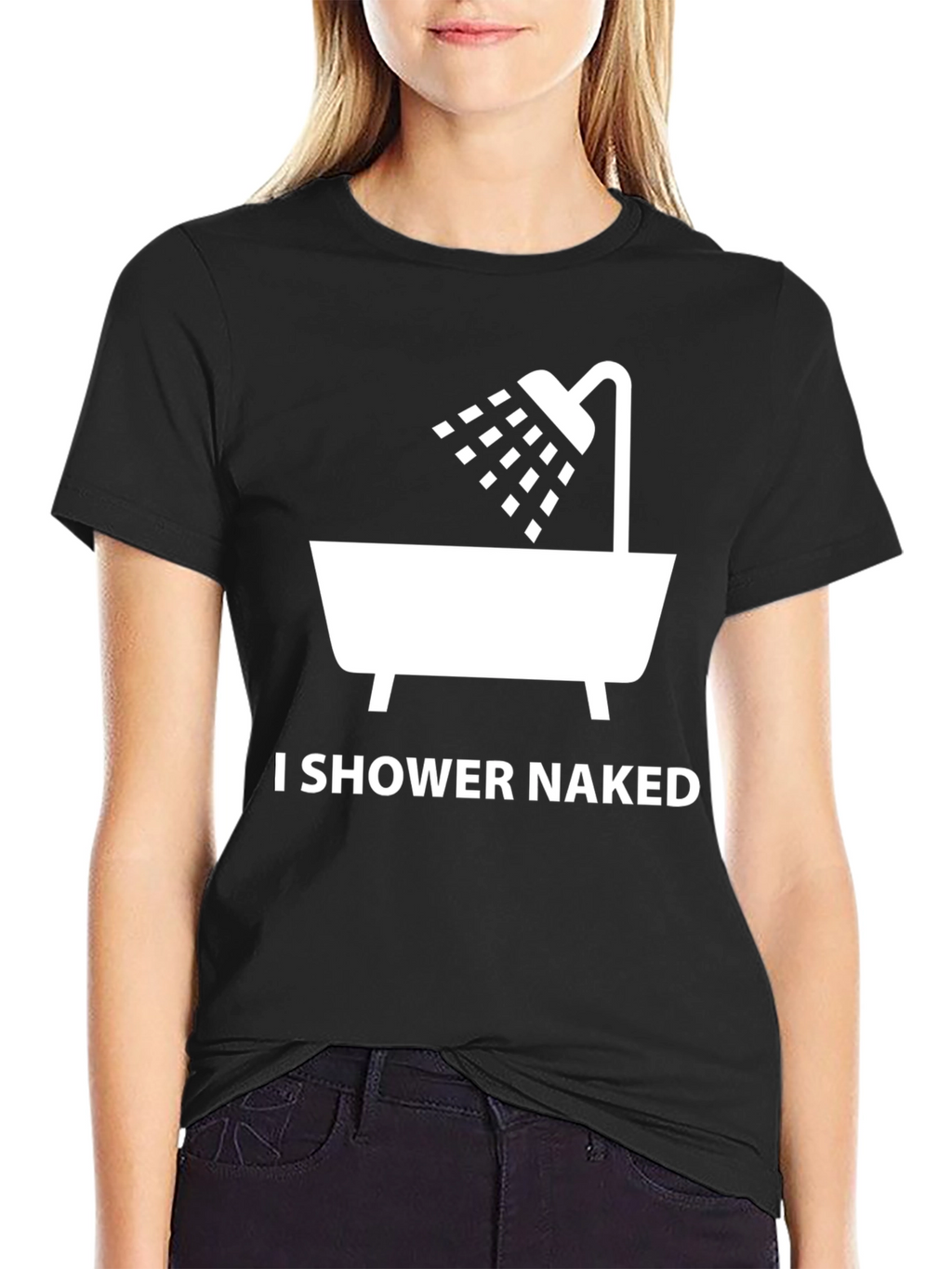 Humorous I Shower Naked Graphic Tee - Black