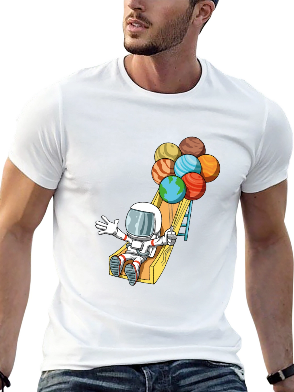 Astronaut Planet Balloons Graphic Tee