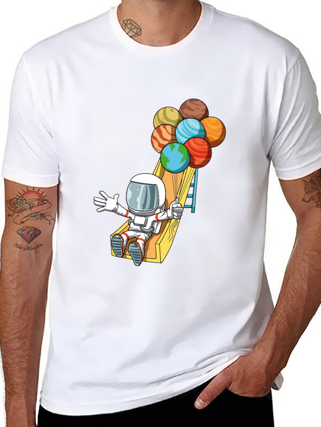 Astronaut Planet Balloons Graphic Tee