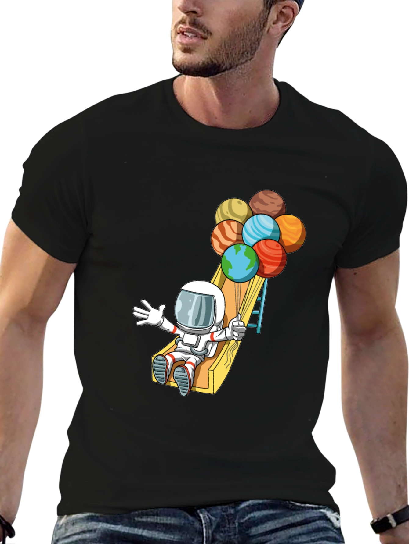Astronaut Planet Balloons Graphic Tee
