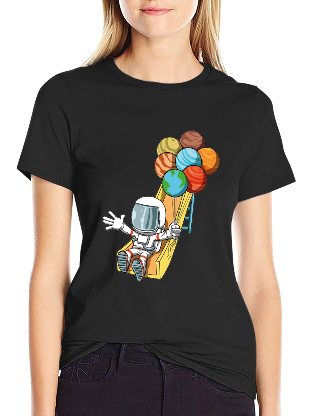 Astronaut Planet Balloons Graphic Tee