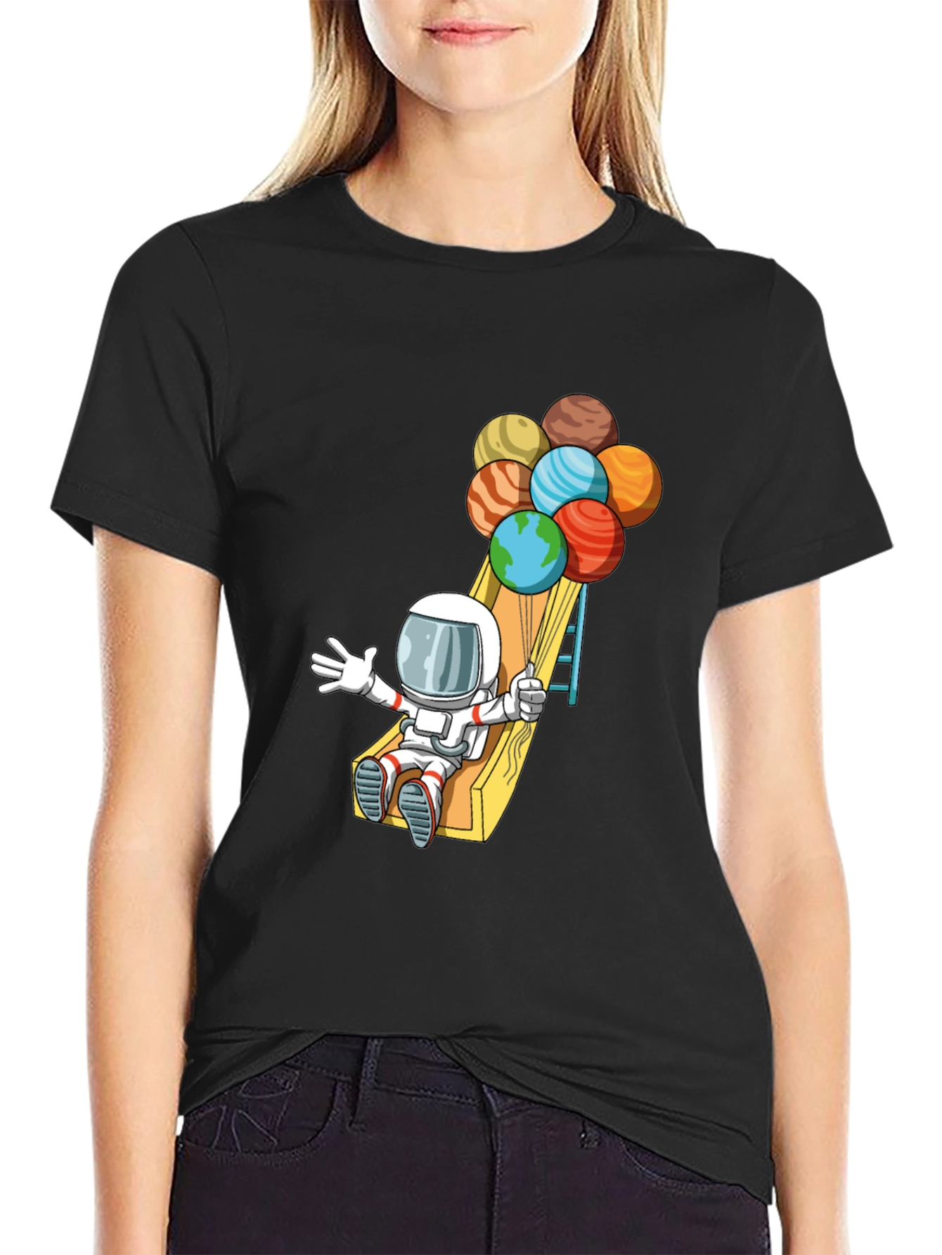 Astronaut Planet Balloons Graphic Tee