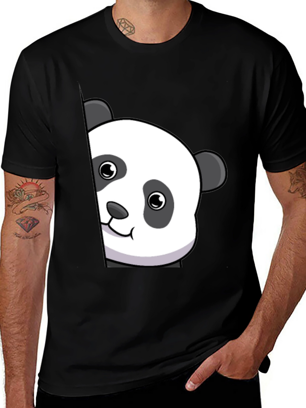 Cute Panda Peek Black T-Shirt - Unique Animal Tee