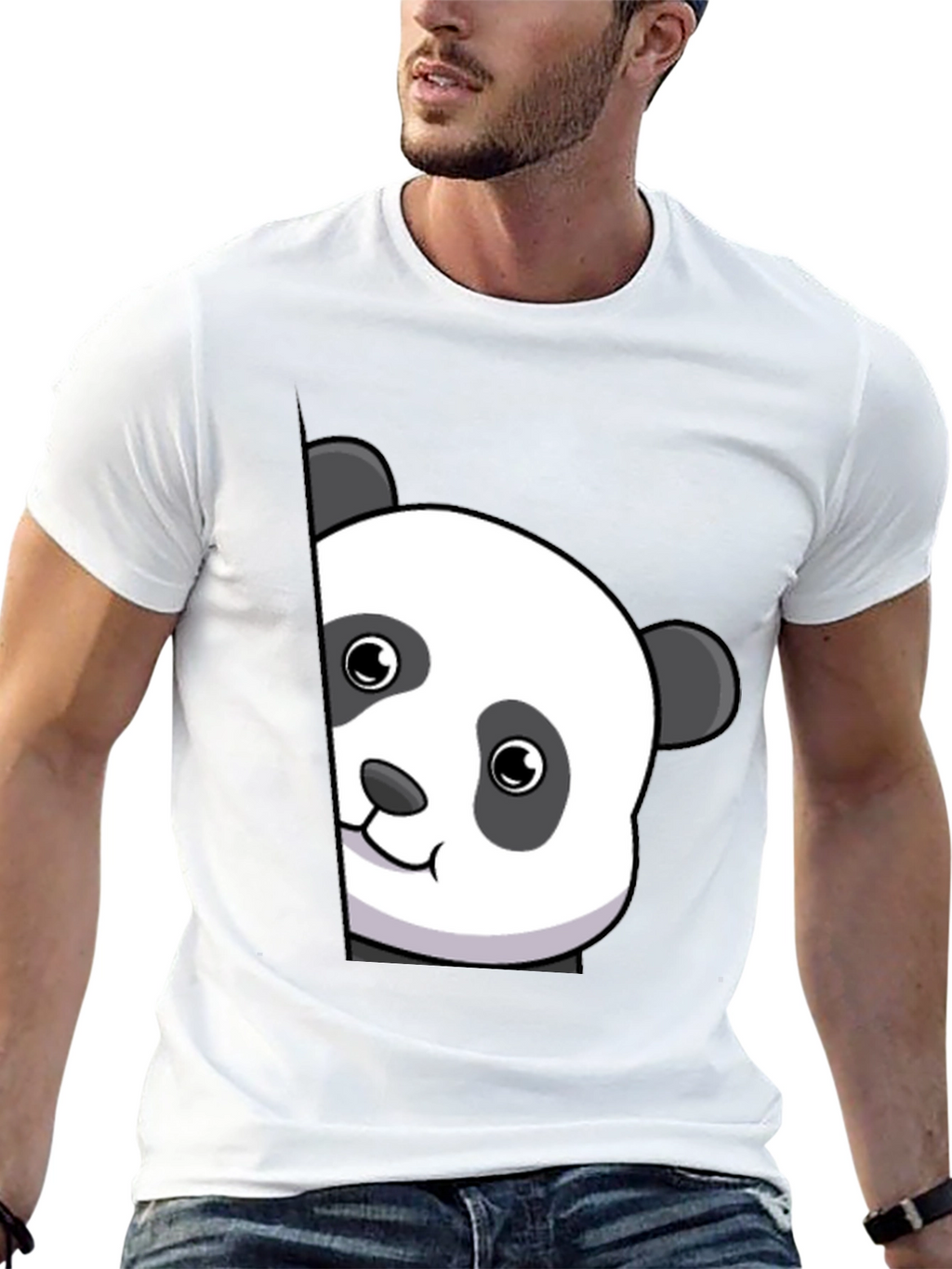 Cute Panda Peek Black T-Shirt - Unique Animal Tee