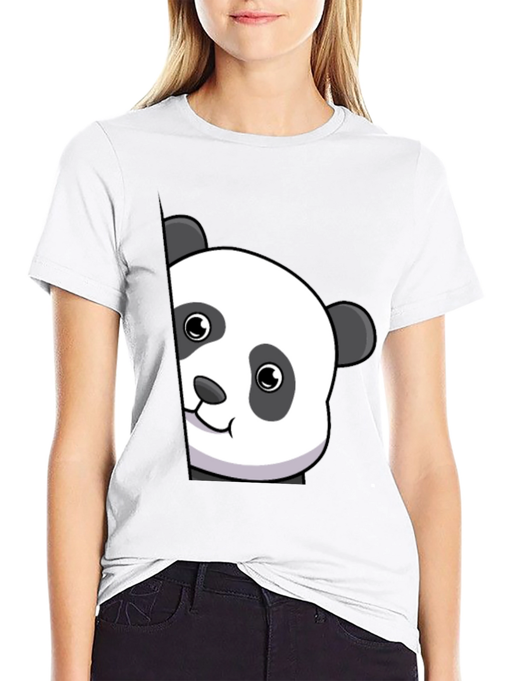 Cute Panda Peek Black T-Shirt - Unique Animal Tee