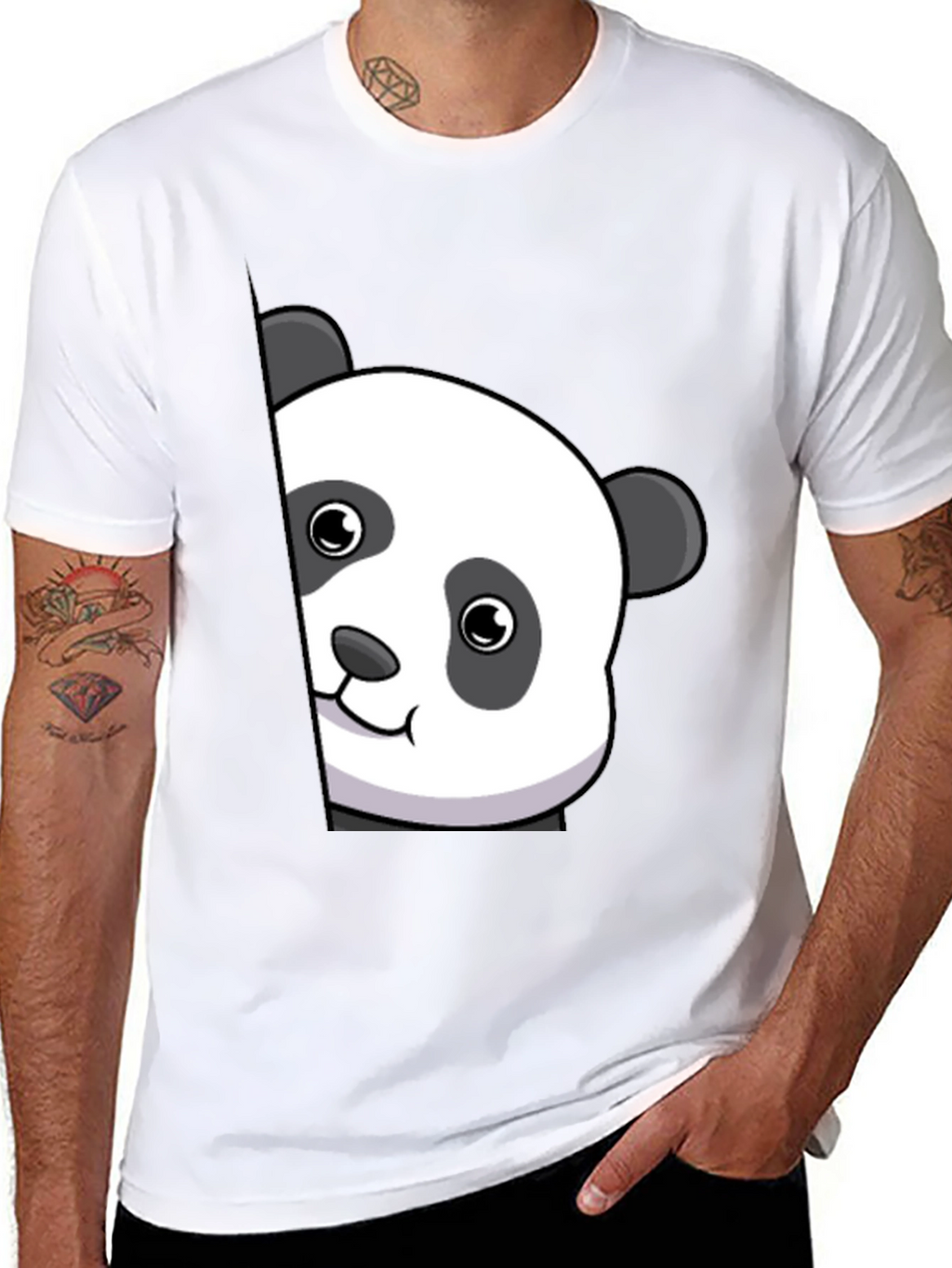 Cute Panda Peek Black T-Shirt - Unique Animal Tee