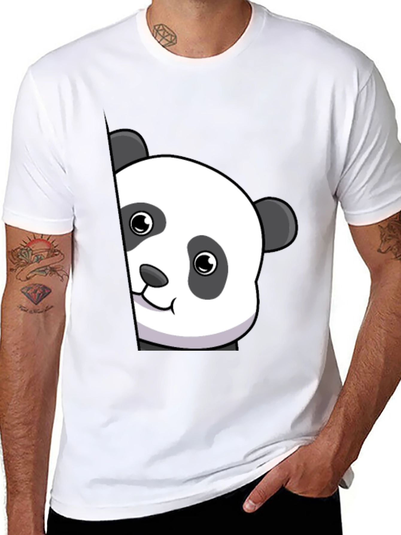 Cute Panda Peek Black T-Shirt - Unique Animal Tee