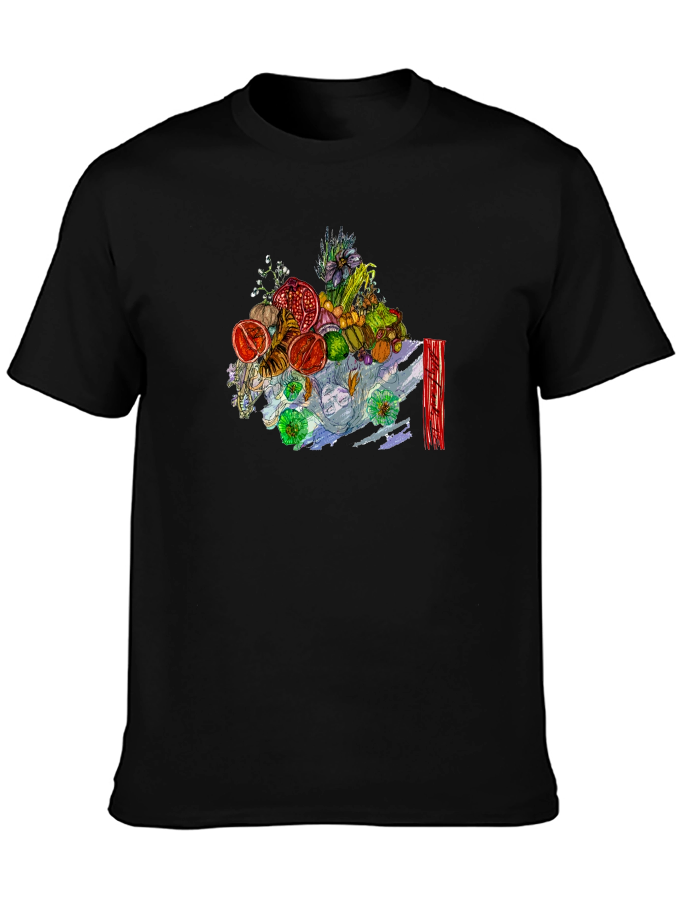 Fruit & Floral Art Black Tee