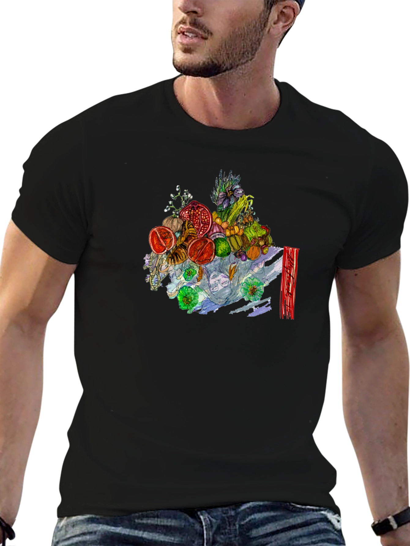 Fruit & Floral Art Black Tee