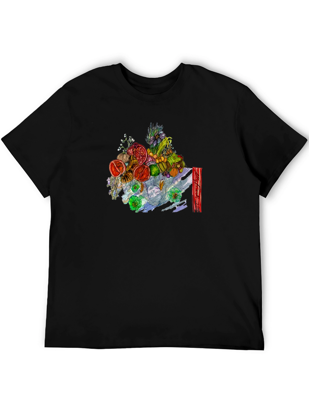 Fruit & Floral Art Black Tee