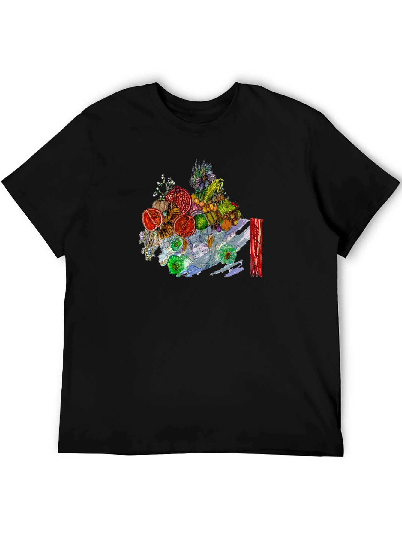 Fruit & Floral Art Black Tee