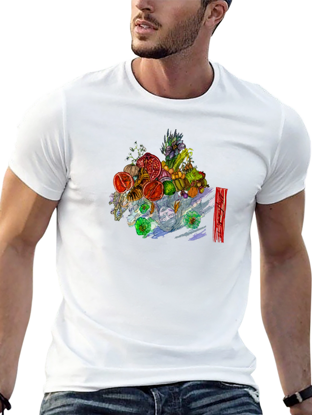 Fruit & Floral Art Black Tee