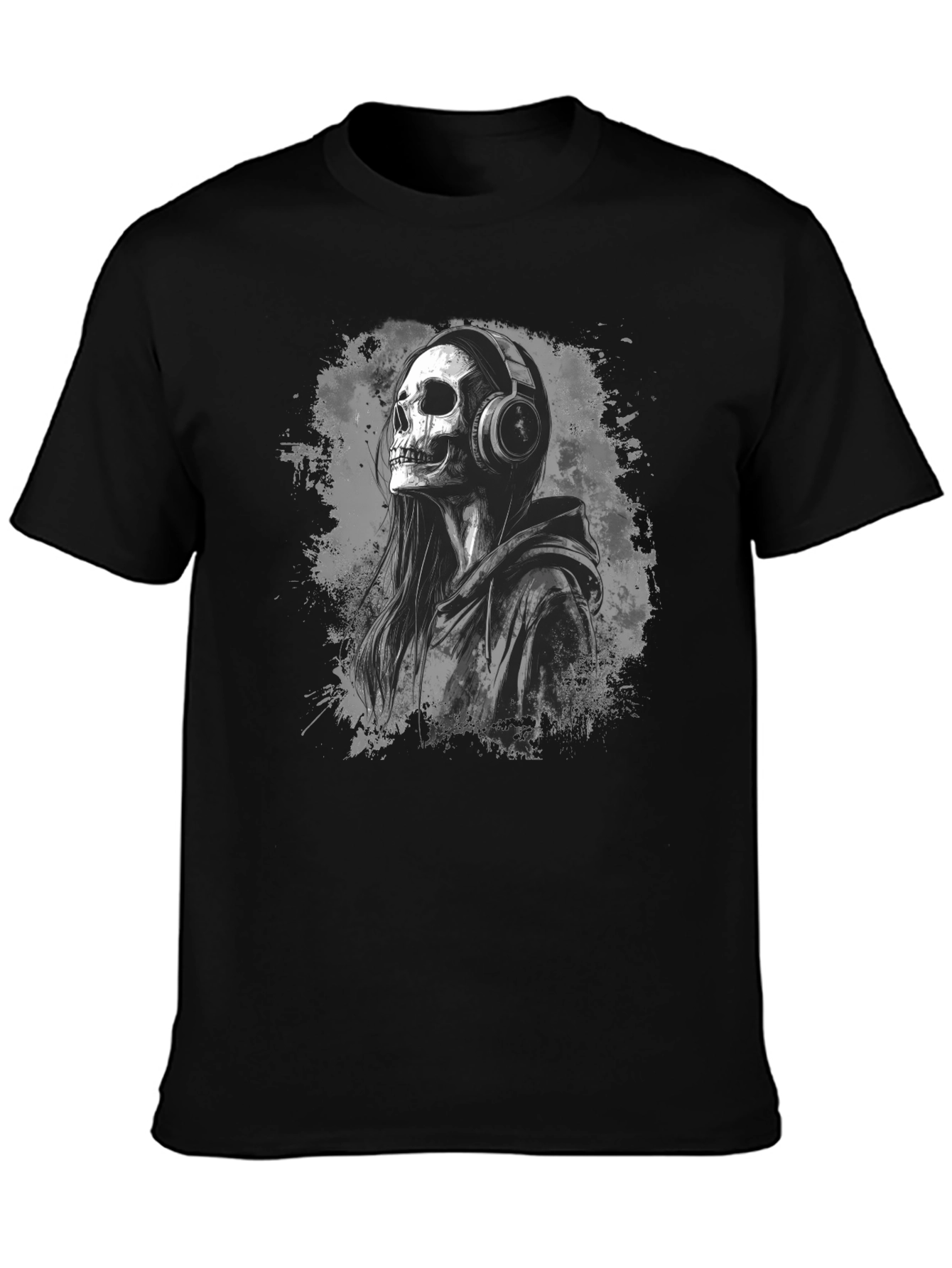 Skull in Headphones Black T-Shirt