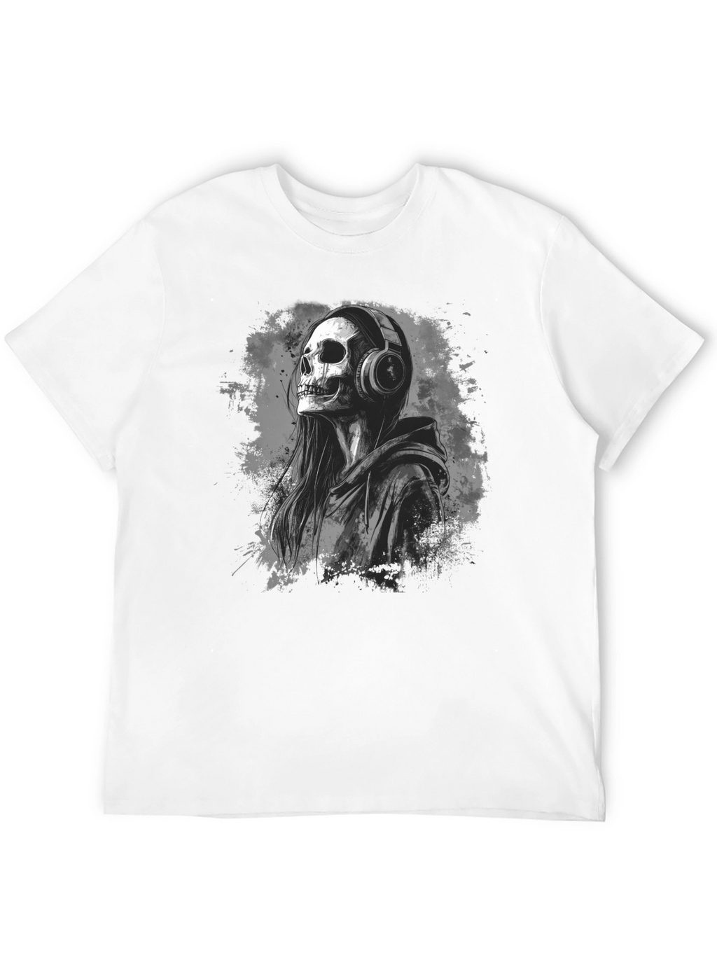 Skull in Headphones Black T-Shirt