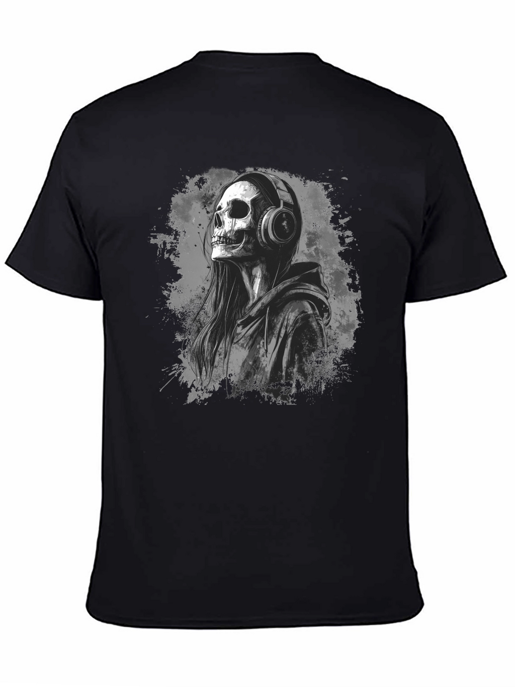 Skull in Headphones Black T-Shirt