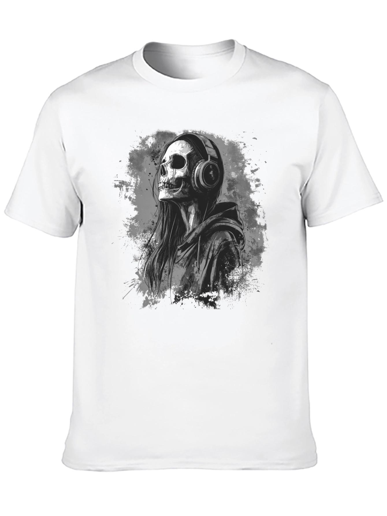 Skull in Headphones Black T-Shirt