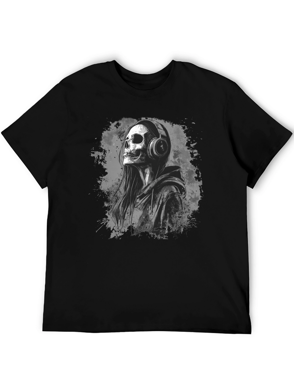 Skull in Headphones Black T-Shirt