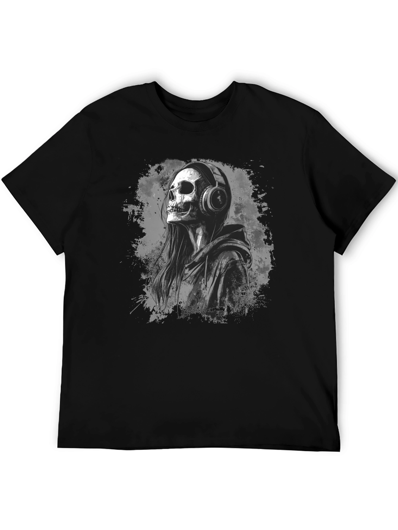Skull in Headphones Black T-Shirt